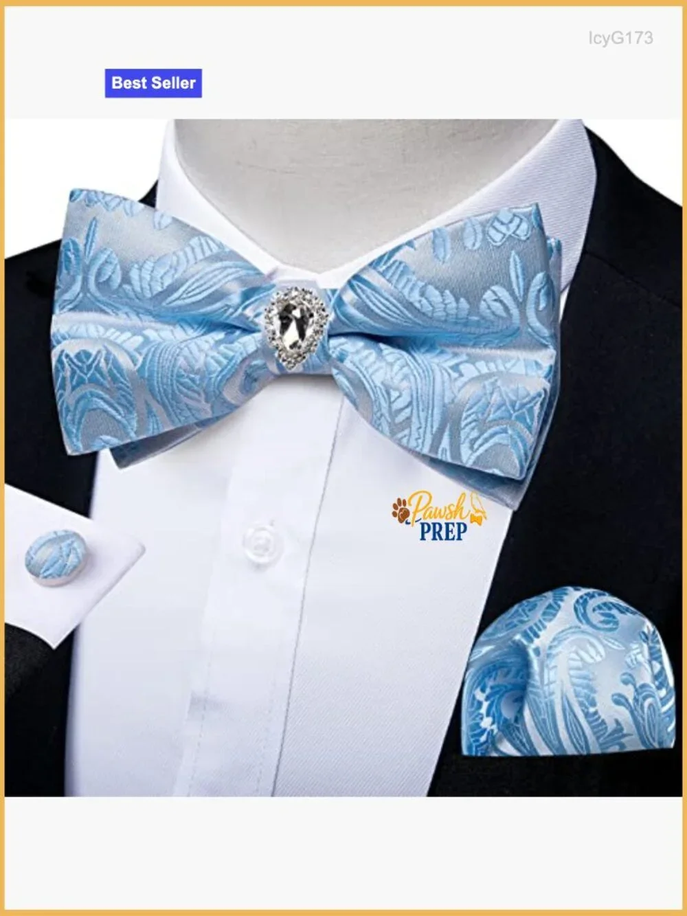 Pre-Tied Bow Tie Set with Pocket Square & Cufflinks - Silk Polyester Blend